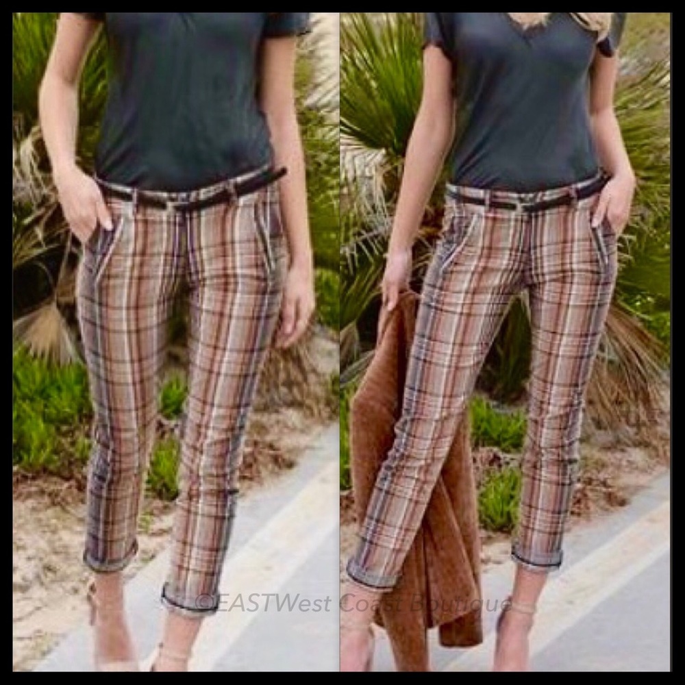 PLAID CROPPED PANTS & SIDE POCKETS 1 LEFT - Picture 2 of 11